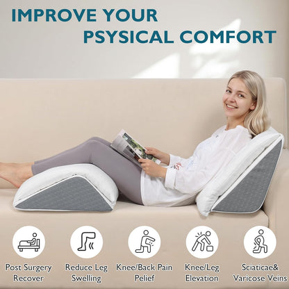 Shinnwa Knee Wedge Pillow, Patented Convertible Knee Pillow for Back Sleeping, Dual-Layer Memory Foam Triangle Pillow for Legs Post Surgery, Knee Support, Leg Elevation, Back Pain Relief