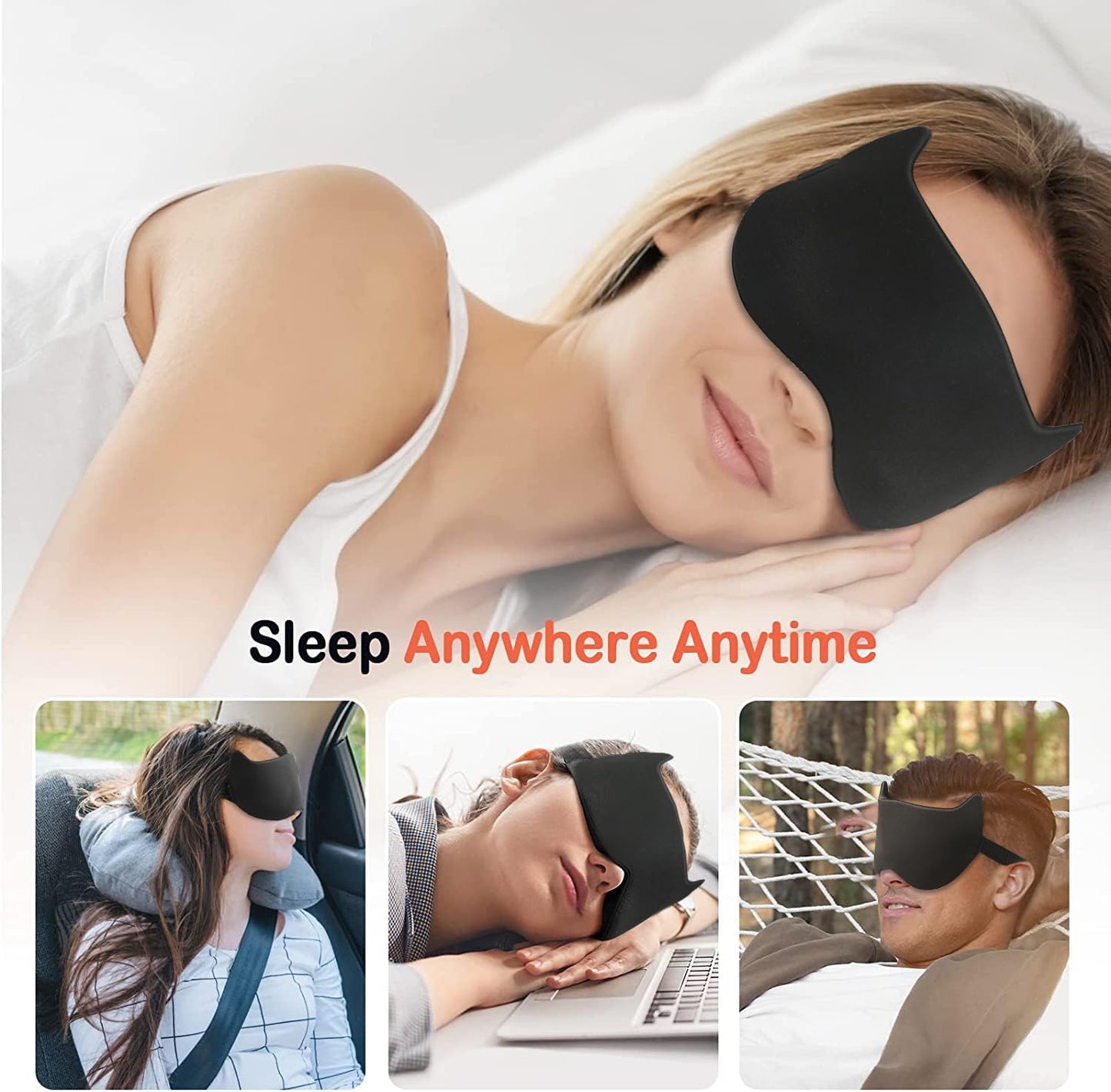 Sleep Mask SleepFun Invisible Alar Deep Orbit 3D Eye Mask Ultra Lightweight & Comfortable Sleeping Mask for Travel, Nap, Shift Works, Black & Blue