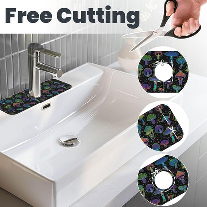 Abstract Flower Blooming Floral Watercolor Kitchen Sink Splash Guard Faucet Mat Super Absorbent Fast Drying Mat Sink Gadgets-Fast Drying Pad Sink Mat For Kitchen Bathroom (15" X 5.5" )