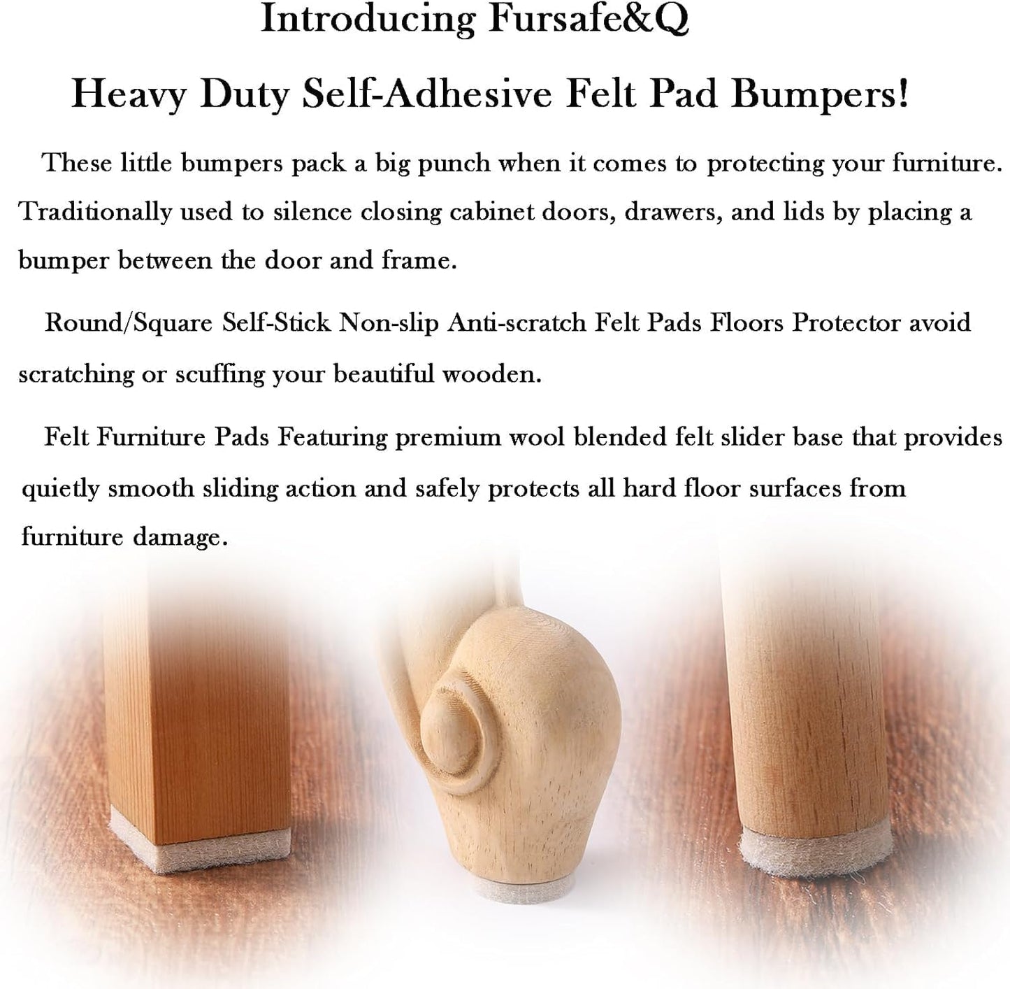 Fursafe&Q Felt Furniture Pads, Furniture Felt Pads for Hardwood Floors -Self Adhesive Chair Leg Floor Protectors, Protect Your Floors from Nicks, Bumps and Scratch,96 Pcs Round Cabinet Door Bumper