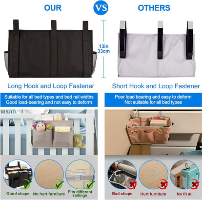Surblue Bedside Caddy Hanging Organizer Storage Bag Pocket for Bunk, Hospital, College Dorm Rooms, Baby Bed Rails, Camp - 4 Pockets, 2 Hooks (Blue)