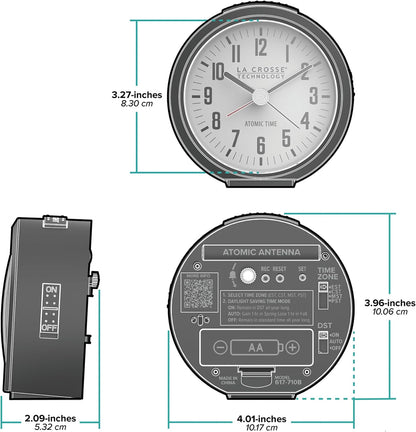 La Crosse Technology 617-710B-INT 4-Inch Round Black Atomic Analog Alarm Clock