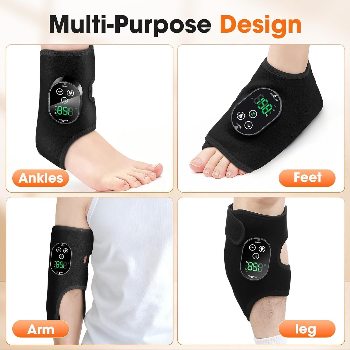 Cordless Ankle Heating Pad & Foot Massager, Rechargeable Heated Ankle Wrap with 6 Heat Levels & 3 Vibration Modes, Adjustable Foot Warmer Brace for Ankle, Foot & Elbow, Portable Heat and Massage