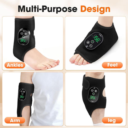 Cordless Ankle Heating Pad & Foot Massager, Rechargeable Heated Ankle Wrap with 6 Heat Levels & 3 Vibration Modes, Adjustable Foot Warmer Brace for Ankle, Foot & Elbow, Portable Heat and Massage