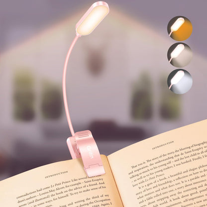 Gritin 16 LED Rechargeable Book Light for Reading in Bed | Eye Caring 3 Color Temperatures,Stepless Dimming Brightness,80 Hrs Runtime,Lightweight Flexible Clip on Light for Book Lovers