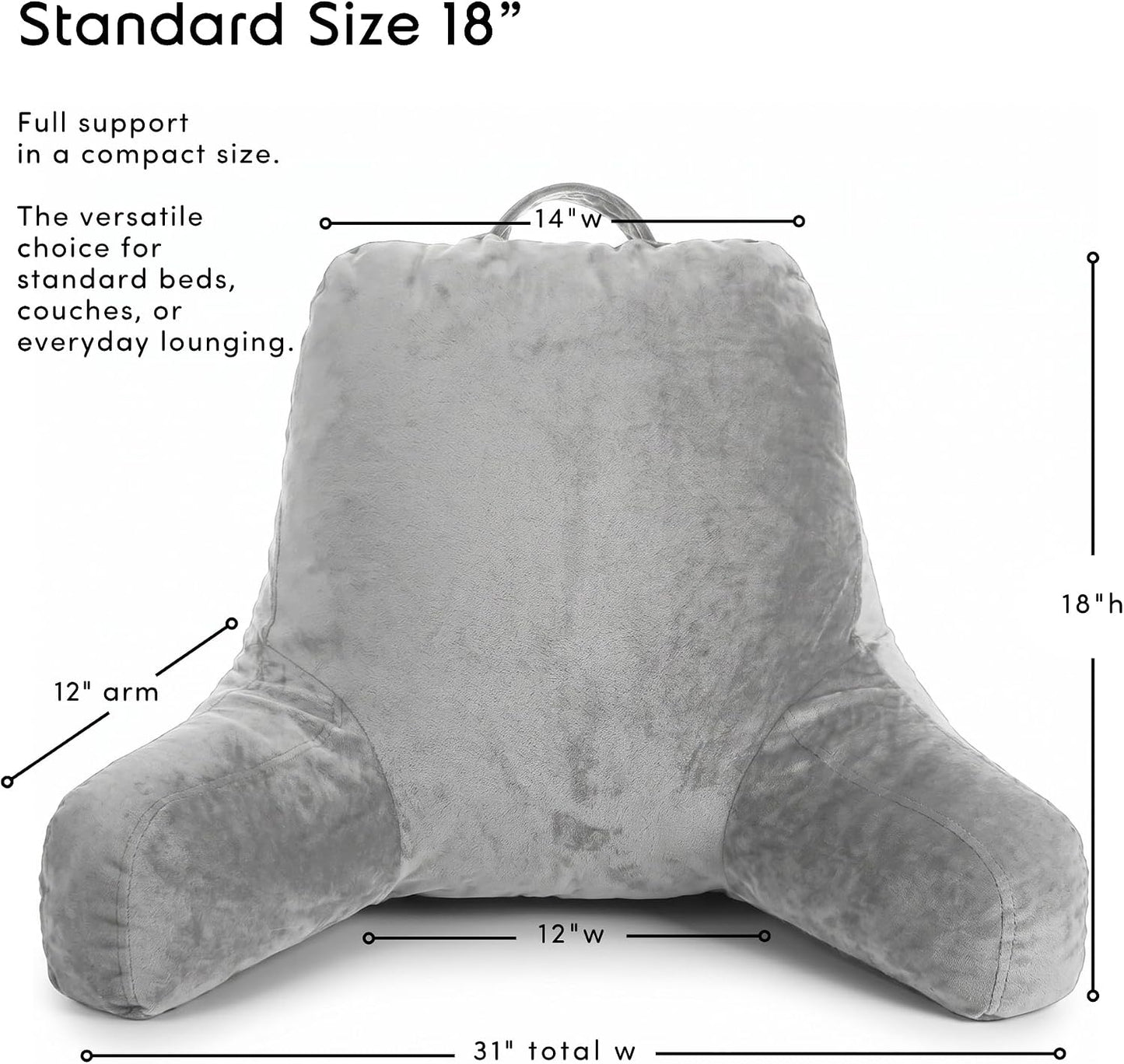 Nestl Reading Pillow with Shredded Memory Foam, Designed for Sitting Up in Bed and Couch, Back and Arms Adjustable Support for Adult & Teens Backrest Pillows for Reading, with Washable Cover Dark Grey