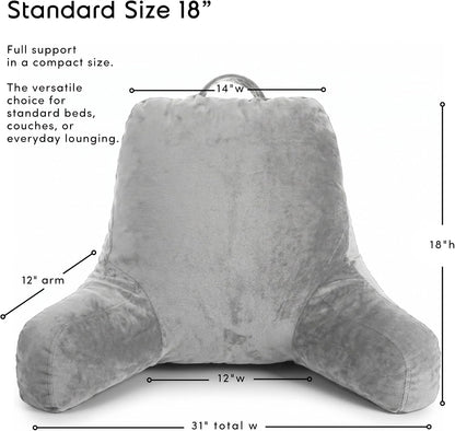 Nestl Reading Pillow with Shredded Memory Foam, Designed for Sitting Up in Bed and Couch, Back and Arms Adjustable Support for Adult & Teens Backrest Pillows for Reading, with Washable Cover Dark Grey