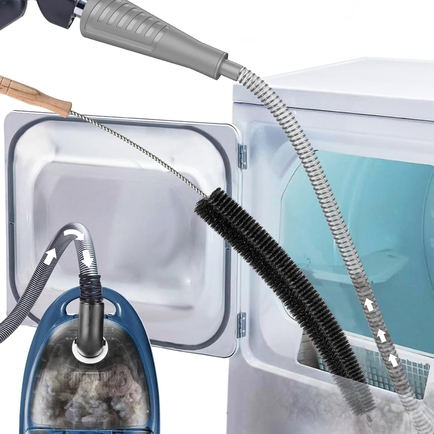 Sealegend 2Pcs Dryer Vent Cleaner Kit - Vacuum Hose Attachment & Brush Blue | Fits Most Vacuums, Slim Round Hose Reaches Tight Spaces, Removes Stubborn Lint & Dust from Dryer Vents, Filters, Coils
