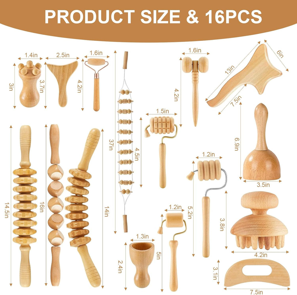 Wood Therapy Massage Tools Set, Maderoterapia Massage Kit with Wooden Gua Sha Tools, Body Sculpting & Lymphatic Drainage Massager, Muscle Relaxation Roller for Face, Back, Legs & Full Body