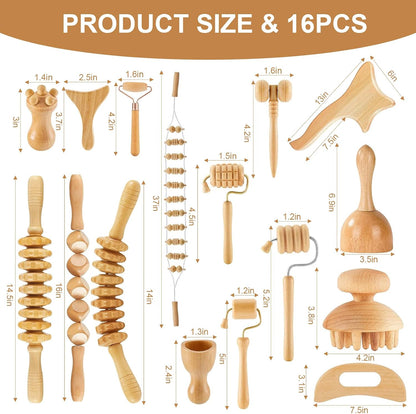 Wood Therapy Massage Tools Set, Maderoterapia Massage Kit with Wooden Gua Sha Tools, Body Sculpting & Lymphatic Drainage Massager, Muscle Relaxation Roller for Face, Back, Legs & Full Body