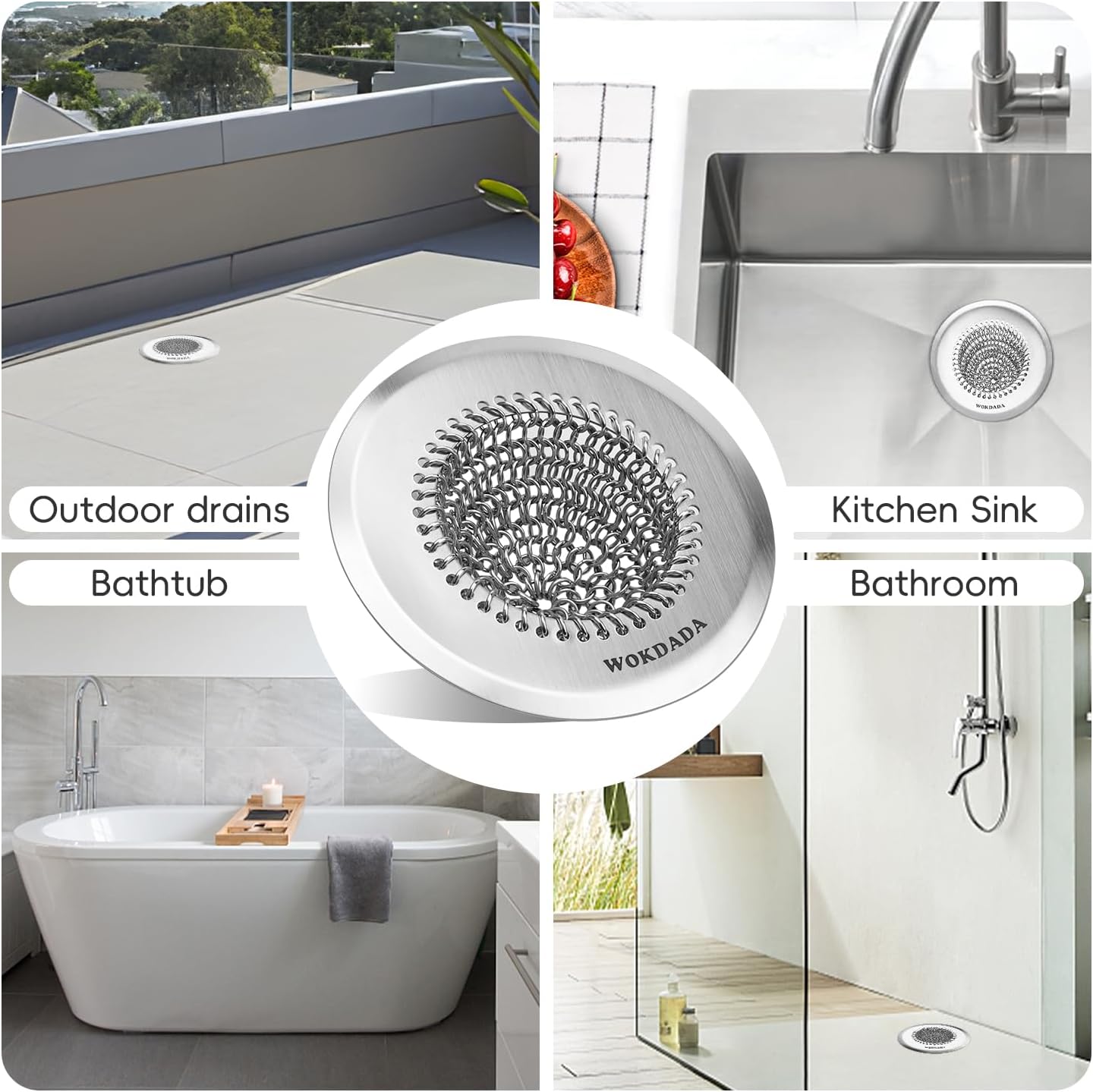 Shower Drain Hair Catcher, Patented Bathtub Drain Cover, Anti-Clog | Reversible Flip Clean, Fast Drainage, Anti-Slip Base, 304 Stainless Steel Chain Mail Mesh, 4.4" for Bathtub & Shower Drains