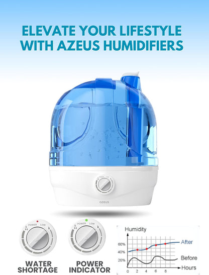 AZEUS Cool Mist Humidifiers for Bedroom, BabyRoom, Office and Plants,2.8L Large Capacity Ultrasonic Cool Mist Humidifier - Lasts up to 30 Hours, Auto Shut-Off (BPA-Free)