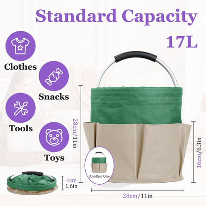 17L Cleaning Caddy with Handle and 6 Pockets, Foldable Cleaning Supply Caddy, Portable Shower Caddy in 600D Oxford Fabric, Multifunctional Storage Basket for Camping, Gardening, Black