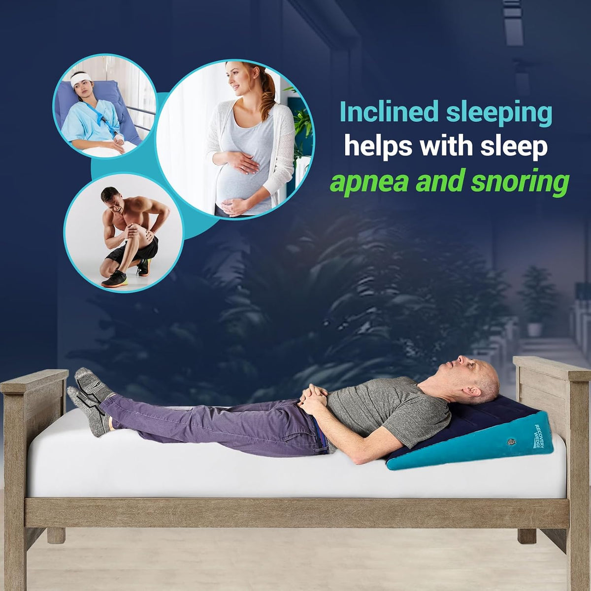 Leg Elevation Pillow by Recovery Wedge, Inflatable Wedge Pillow for Sleeping and Post-Surgical, Improve Circulation and Reduce Swelling, Speed Injury Recovery. (Large triangle)