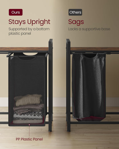VASAGLE Laundry Hamper, Laundry Basket Sorter with 3 Pull-Out and Removable Bags, Shelf, Metal Frame, 3 x 10.6 Gallons (40 L), 36.4 x 13 x 28.4 Inches, Cappuccino Beige and Natural Beige UBLH301LH01