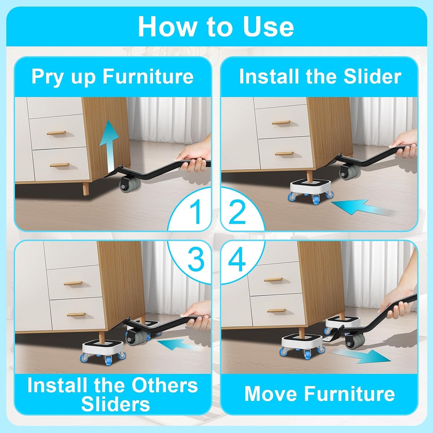 New Upgrade Furniture Sliders: Furniture Movers with Wheels & Groove | Furniture Dolly with 360° Rotatable Wheels - Appliance Roller for Moving Heavy Sofa Bed - Load Capacity Up to 750lb