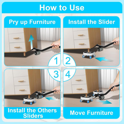 New Upgrade Furniture Sliders: Furniture Movers with Wheels & Groove | Furniture Dolly with 360° Rotatable Wheels - Appliance Roller for Moving Heavy Sofa Bed - Load Capacity Up to 750lb