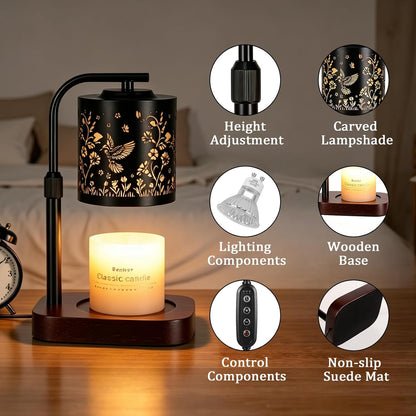 WIHTU Candle Warmer Lamp with Timer & Dimmer Dragonfly for Jar Candles | Metal Electric Wax Melt Warmer, Height Adjustable, Birthday Gift for Women Mom Her, Housewarming Home Decor, Include 2 Bulbs