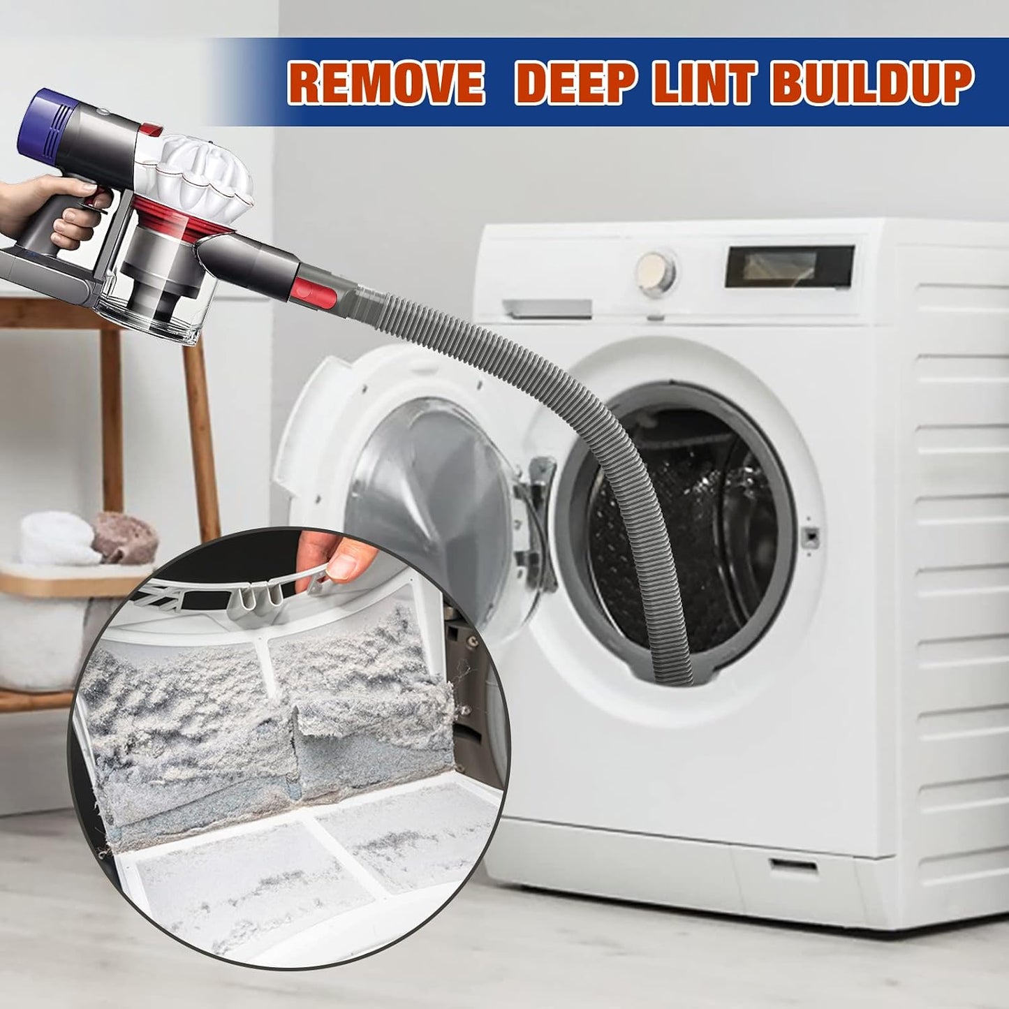 Sealegend 2 Pieces Dryer Vent Cleaner Kit Compatible with Dyson V7 V8 V10 V11 V15 or Higher Models and Dryer Lint Brush Vacuum Hose Attachment Power Lint Remover Refrigerator Coil Brush, Grey
