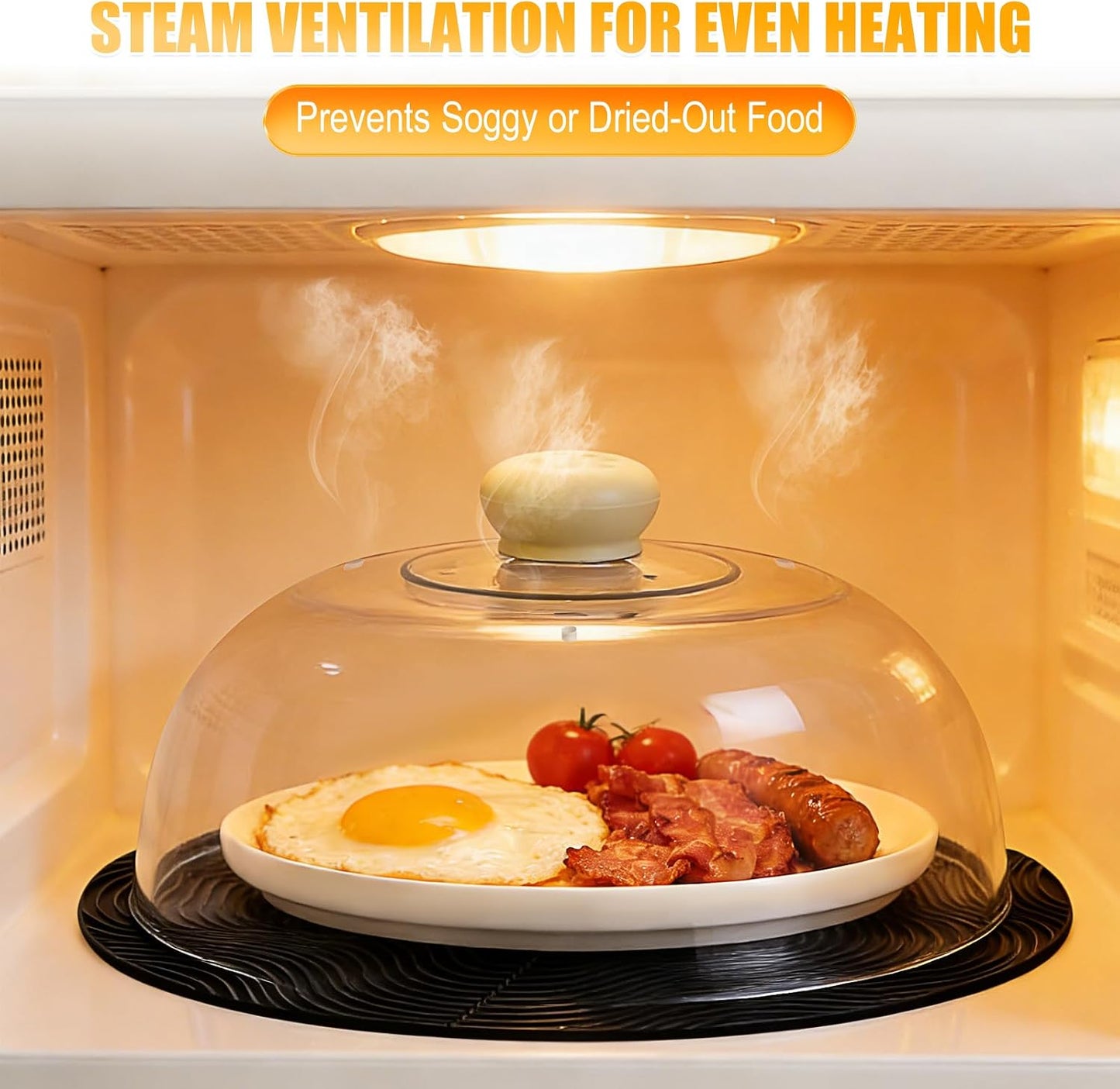 Glass Microwave Splatter Cover with Silicone Mat, 10Inch Plate Splatter Food Lid with Integrated Grip Handle and Vent Hole, BPA Free, Dishwasher Safe