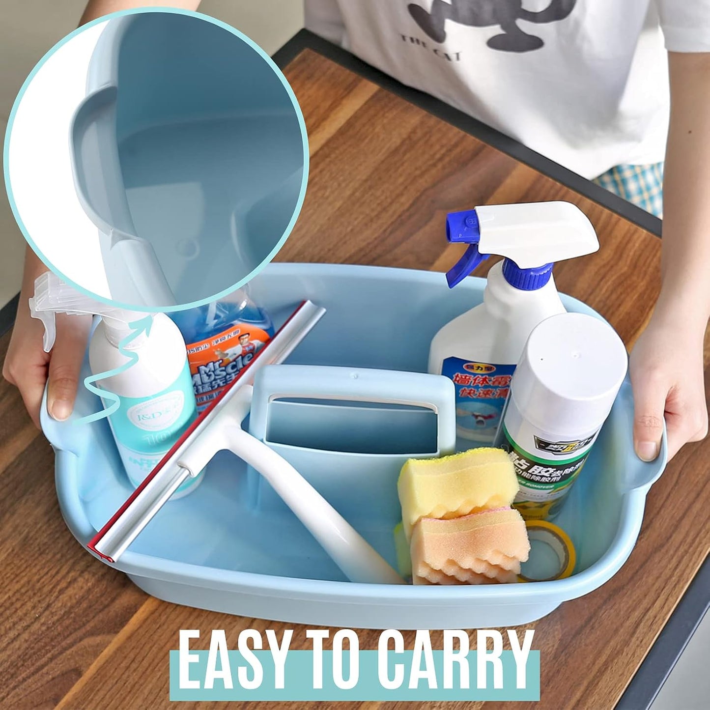 Cleaning Caddy Organizer with Handle, Gray Plastic Bucket for Cleaning Supplies Products, Cleaning Tool Storage Tote, 2 Pack