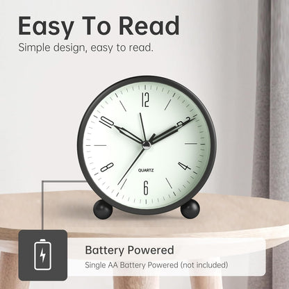 JALL Analog Alarm Clock, 4 inch Super Silent Non Ticking Small Clock with Night Light, Battery Operated, Simple Design, Old Fashioned Style Ideal Decor, for Bedroom, Bedside, Desk, Adult, Gift, Green