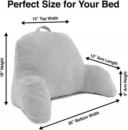 Deluxe Comfort Microsuede Bed Rest - Reading and Bedrest Lounger - Sitting Supprt Pillow - Soft But Firmly Stuffed Fiberfill - Backrest Pillow With Arms, Light Purple