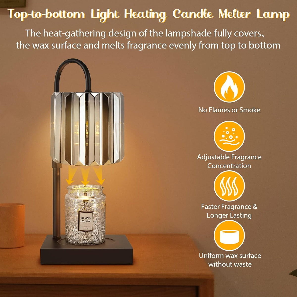 Candle Warmer Lamp with Timer, Electric Candle Warmer for Jar Candles, House Warming Gifts, Modern Home Decor Dimmable Wax Melting Lamp with Large Head, Black, Glass