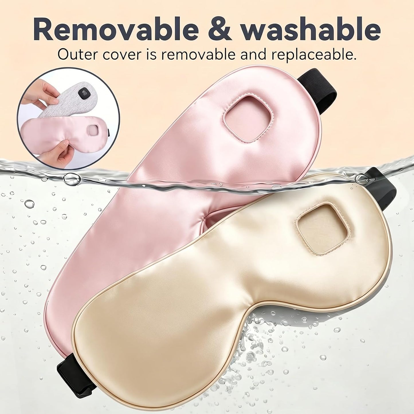 Cordless Heated Eye Mask for Dry Eyes Relief, Rechargeable Warm Eye Compress with 3 Temps, Washable Cover & Bonus Shell, Electric Eye Heating Pad for Sleep, Stye, Travel (Pink & Beige Gold)