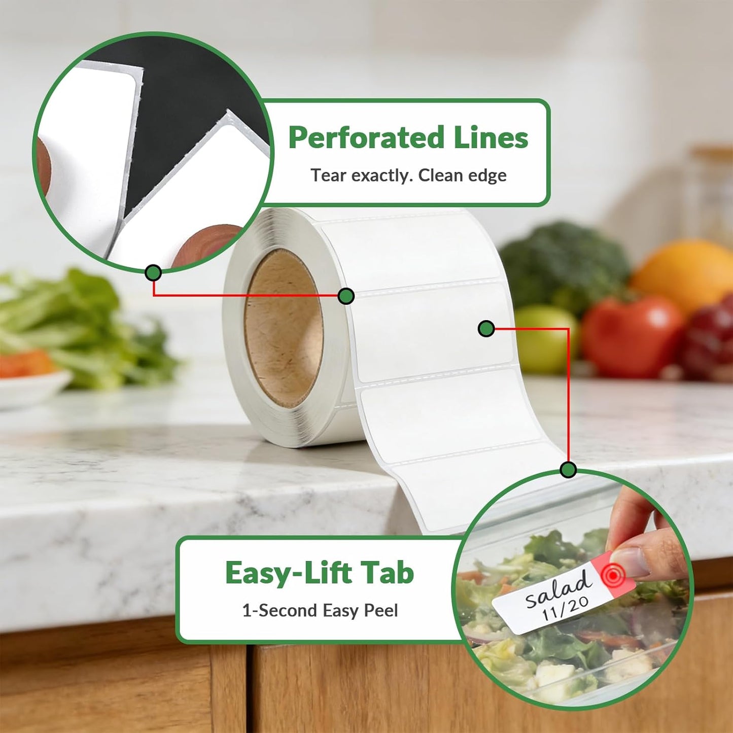 Removable Freezer Labels, 4/5" x 2", 3 Roll (Blank) | With perforated lines, writable, remove no residue, waterproof & oilproof, 350 labels per roll, for meal prep containers