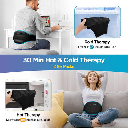 Comfytemp Ice Pack for Back Pain Relief, 2 Pcs, Sciatica Ease Brace, Reusable Gel Lower Back Ice Wrap for Injuries, Hot Cold Compress for Lower Lumbar, Waist, Men Women After Surgery (Blue)
