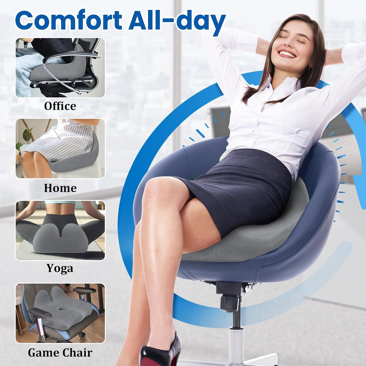 CushZone Ergonomic Seat Cushion, Sciatica Support for Office Chair, Black
