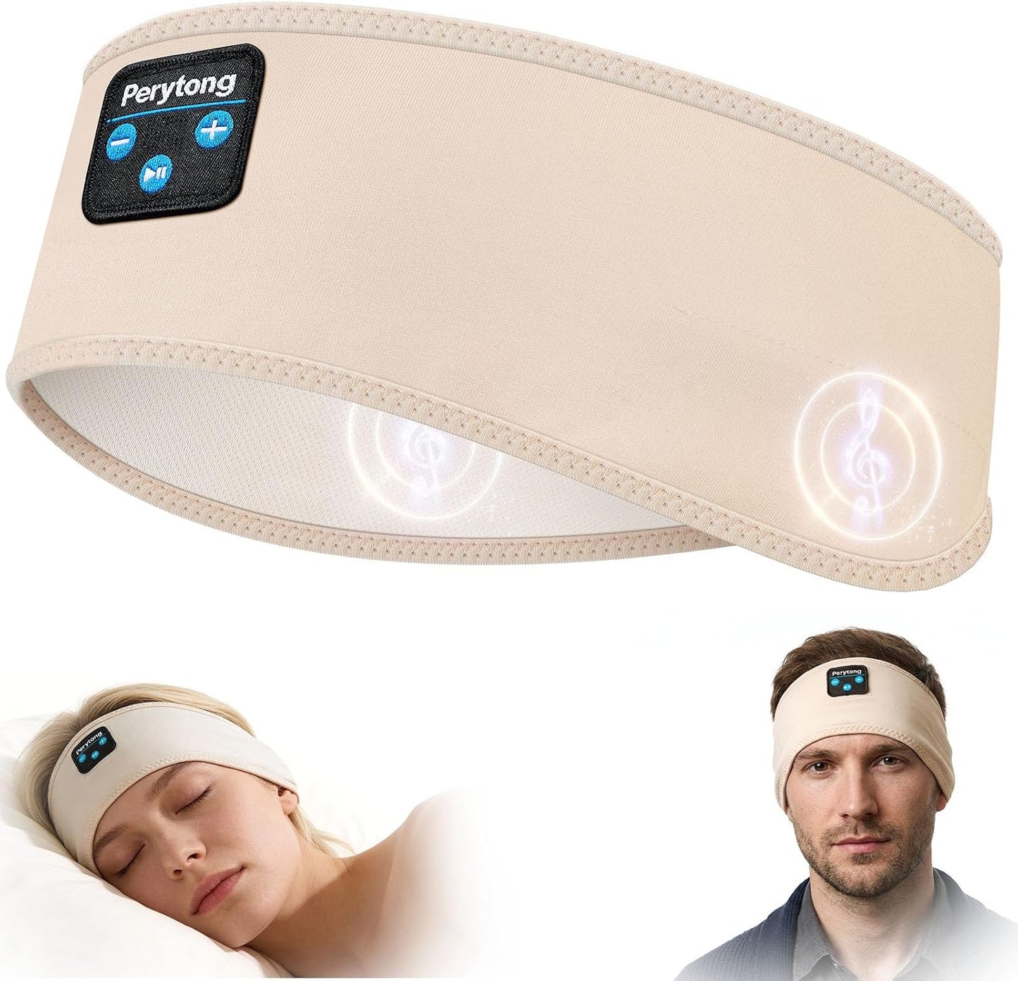 Perytong Sleep Headphones Bluetooth 5.4 Headband, Wireless Sleep Headphones with Ultra-Thin HD Stereo Speakers for Side Sleepers, Soft & Sweat Resistant Sport Headband for Yoga Travel Workout