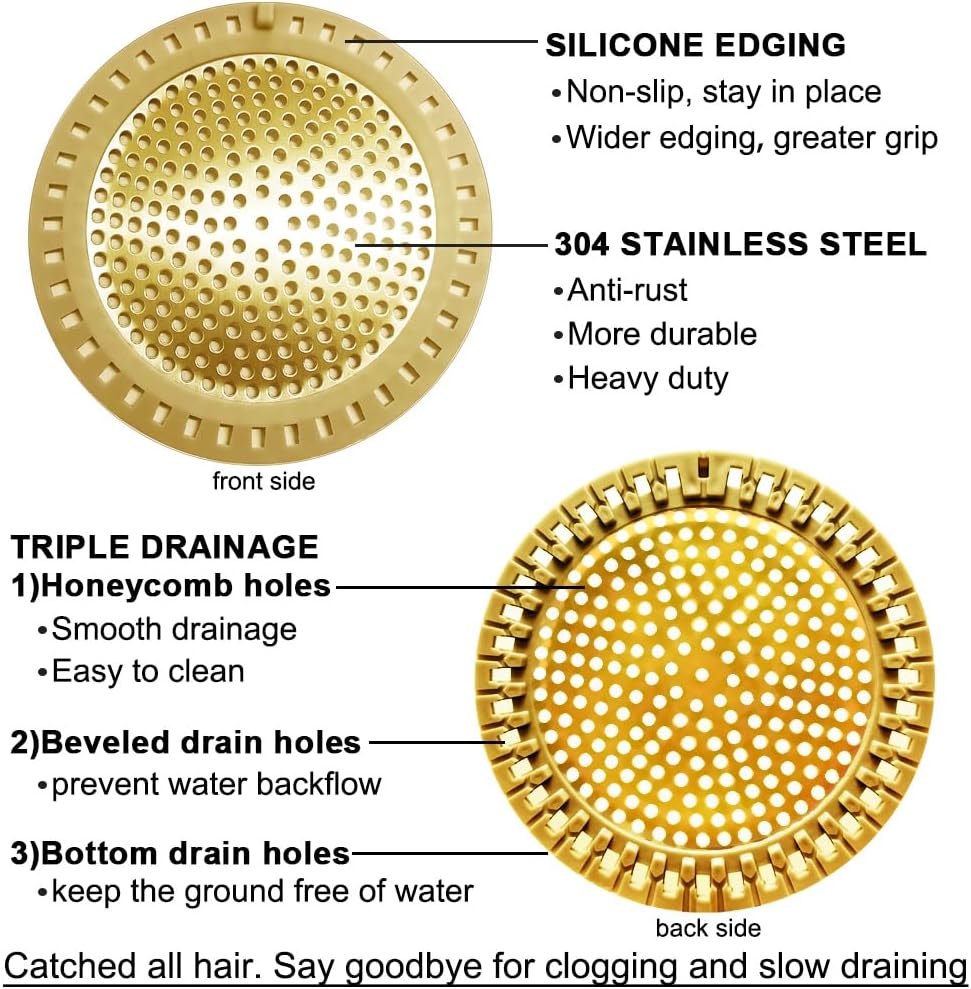 Seatery 2PCS Shower Drain Hair Catcher, Shower Drain Strainer, Stainless Steel with Silicone Edging, 4.75 Inch Diameter