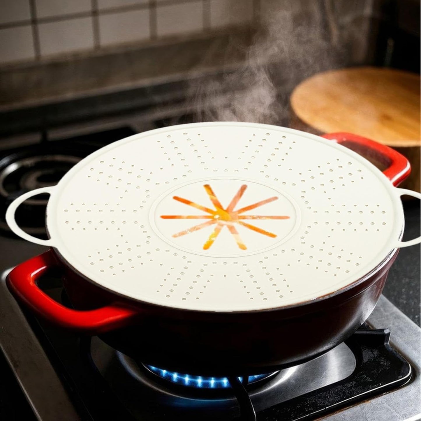 Fenteer Silicone Spill Stopper Lid Silicone Splatter Screen with Steam Vents Multi Use Boil over Spill Stopper for Stockpots Kitchen, White