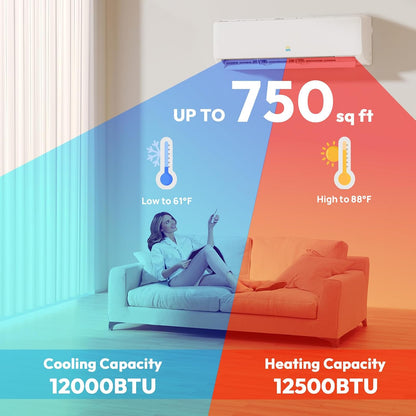 Rellytech Mini Split AC/Heating System - 9000 BTU Mini Split AC Inverter Heating and Cooling, 19 SEER2 115V/110V Energy Efficient Ductless Air Conditioner Up to 550sq.ft, Pre-charged System
