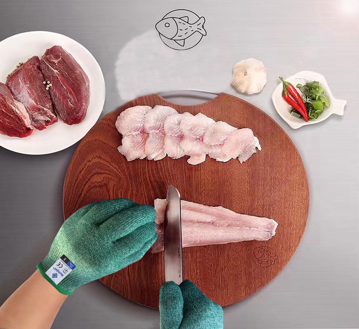 Cutting Gloves, Food Grade Level 5 Protection, Safety Kitchen Cut Gloves for Oyster Shucking, Fish Fillet Processing, Mandolin Slicing, Meat Cutting and Wood Carving. (Violet-Medium 2 Pairs)