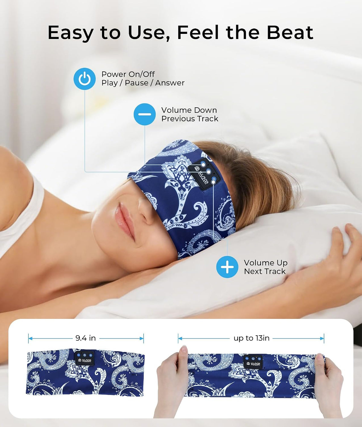 LOVE EYE Wireless Bluetooth 5.4 Sleep Headband Headphones for Side Sleeper