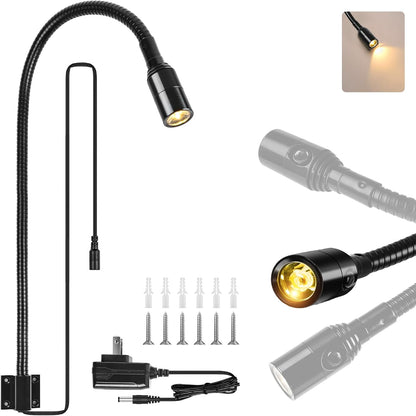 Reading LED Light Bedside Wall Mount Adjustable Gooseneck Black