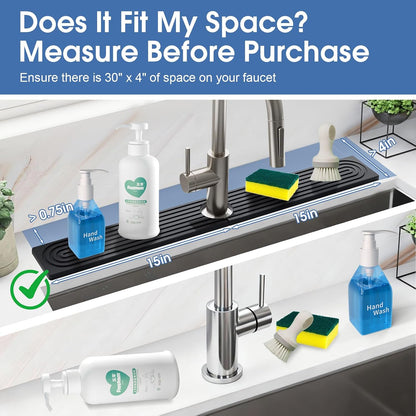 24 Inch Kitchen Sink Splash Guard, Sink Splash Guard Behind Faucet, Silicone Faucet Handle Drip Catcher Tray Mat for Kitchen, Bathroom Counter, Dark Gray, 23.6" x 4"