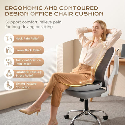 Coverado Lumbar Support Pillow and Seat Cushions for Office Chairs, Memory Foam Orthopedic Coccyx Cushion for Tailbone Pain Cushion Pillow & Back Pain Pressure Relief Seat Cushion Coffee&Beige