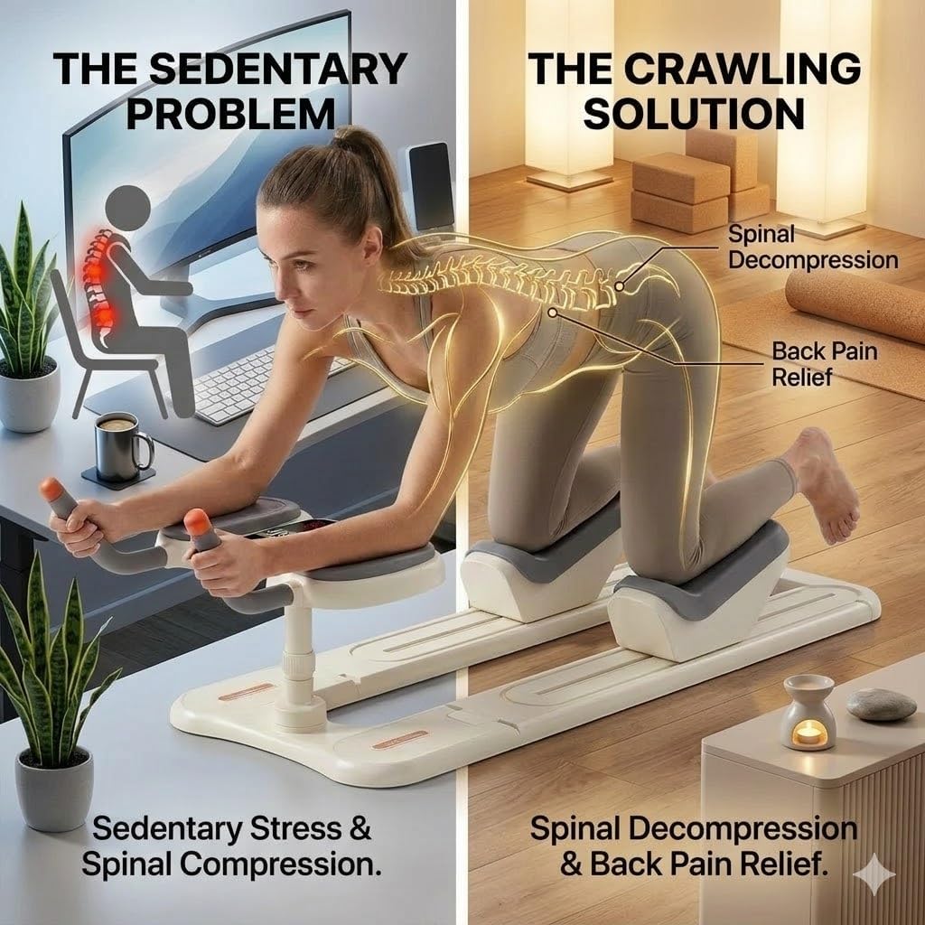 Crawling Training Machine Spine Twist & Stretch Trainer Effective Waist & Spine Workout, 3 Adjustable Height LED Counter 230kg Capacity,Detachable,for Full-Body Workout (Black, 57in)