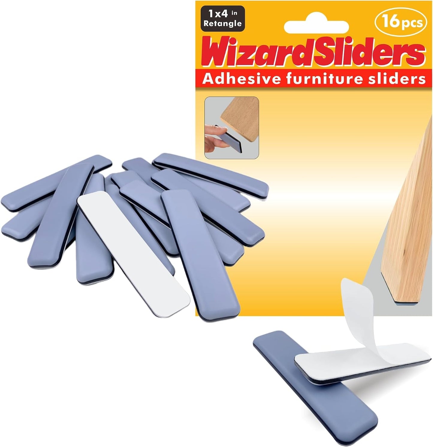 16 PCS PTFE(Teflon) 1" x4" Rectangle Furniture Glides Sliders, Furniture Sliders for Carpeted & Hardwood Floors, Rectangle Self-Adhesive Floor Protector Pads,Furniture Feet Protectors