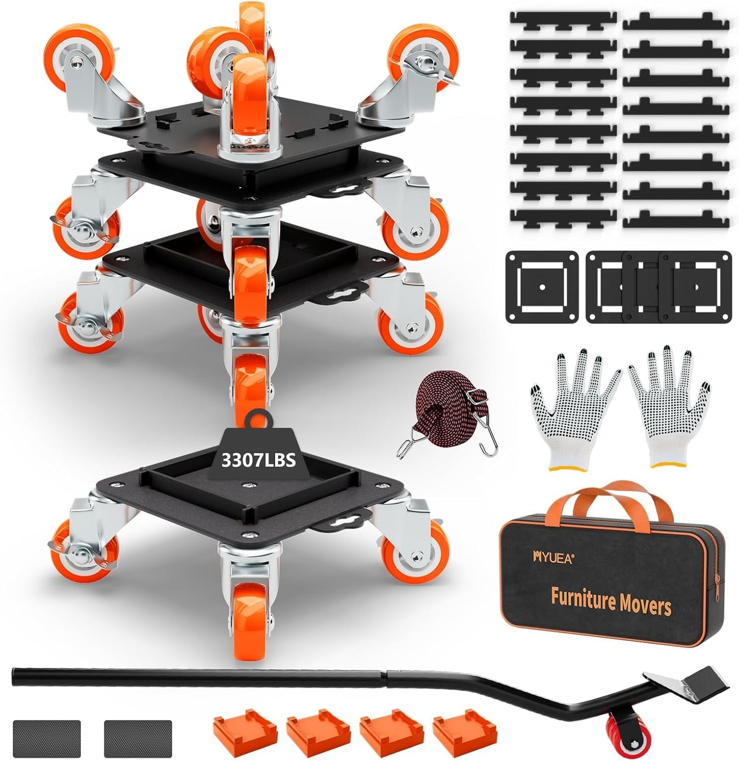 MYUEA Furniture Dolly 5 Wheels Heavy Duty with Removable Side Guards,3307 Lbs Capacity,360° Rotating Wheels & Side Brake,Furniture Movers Lifter Tool with Wheels for Appliances,Sofas,Beds,Pianos