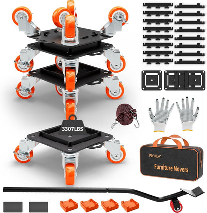 MYUEA Furniture Dolly 5 Wheels Heavy Duty with Removable Side Guards,3307 Lbs Capacity,360° Rotating Wheels & Side Brake,Furniture Movers Lifter Tool with Wheels for Appliances,Sofas,Beds,Pianos