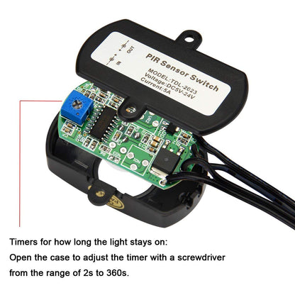 SUPERNIGHT DC 5V-24V 5A PIR Motion Activated Sensor Switch | PIR Motion Activated Sensor Switch with DC Coupler Cable for LED Strip Light