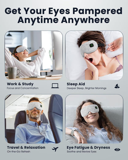 Heated Eye Mask - Cordless Eye Mask for Dry Eyes, Eye Relief, Improved Sleep, Washable Eye Heating pad for Travel and with Replaceable Shell