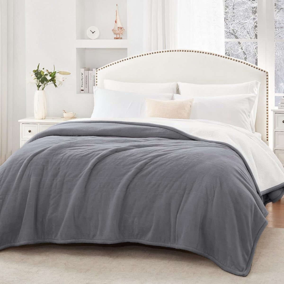 Sealy Electric Throw Blanket Heated Flannel & Sherpa Auto Shutoff 50"x60"