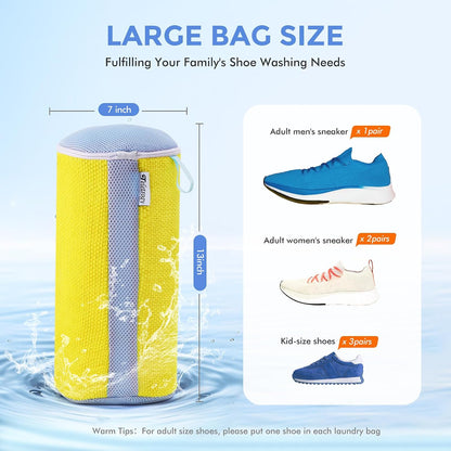 2-Pack Shoe Washing Machine Bags for Sneakers & Delicate Shoes, White | 3X Fade-resistant Fabric and 20,000+ Dense Fibers Lift Dirt, Protect Shoes and Reduce Scrubbing, Washer / Dryer Safe