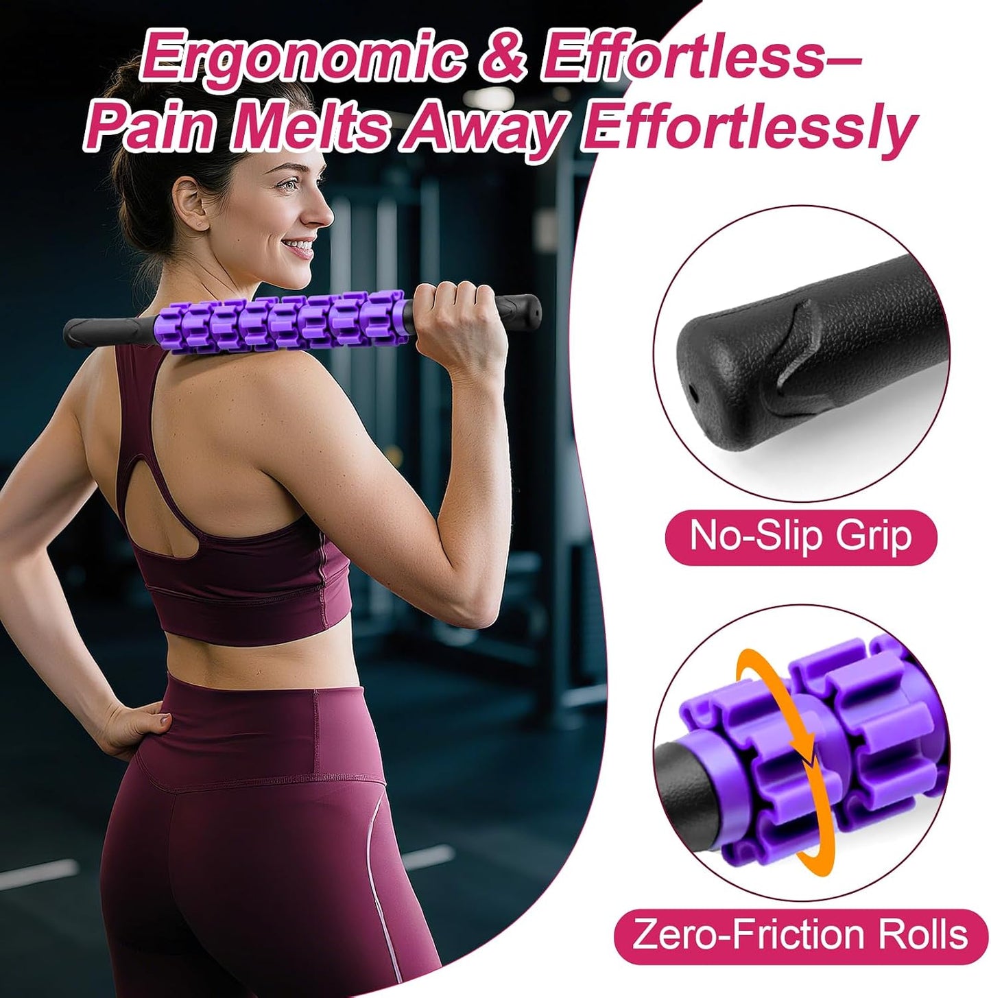 Massage Roller, Muscle Roller Stick, Therapy Roller Stick for Legs, Calf, Thigh, Lipo Roller for Relief Muscles, Deep Tissue Massage Rolling Pin for Trigger Points, Help Sore Muscle Recovery
